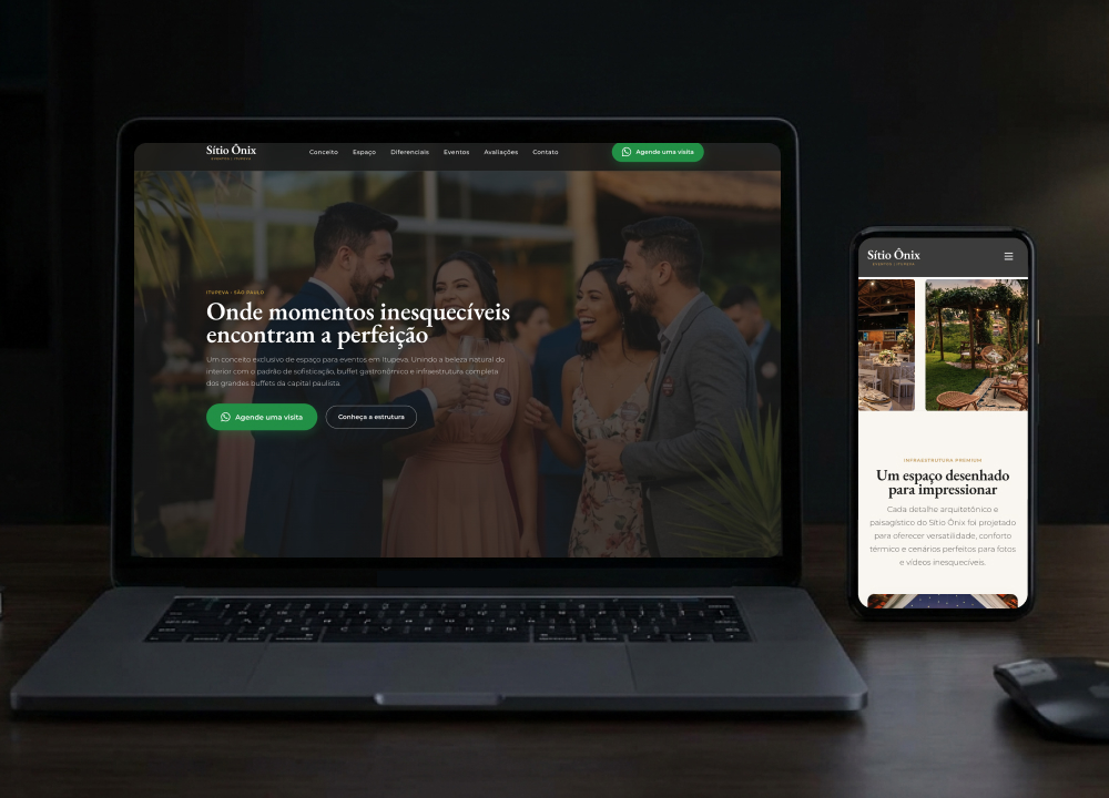 Criação de site para espaço de eventos Sítio Ônix na região de Jundiaí