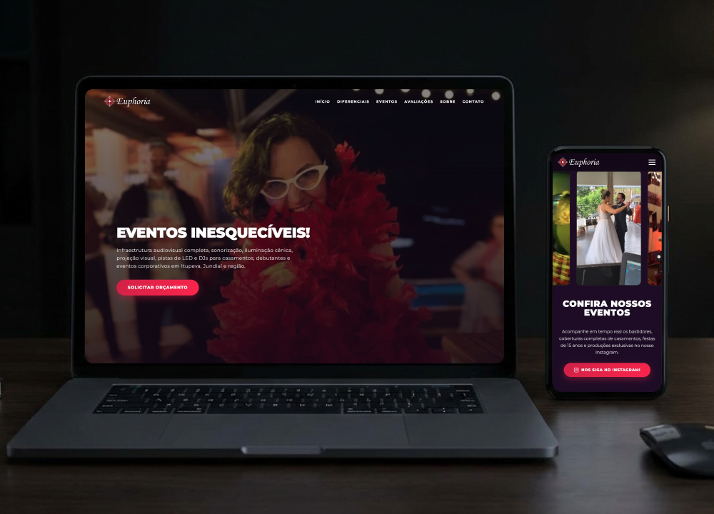 Criação de site profissional para empresa de som e iluminação Euphoria Eventos DJs